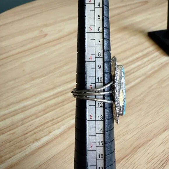 Vintage Turquoise Beau Sterling Silver Filigree Cabochon Bezel Ring Size 5 Adjus - Picture 6 of 9